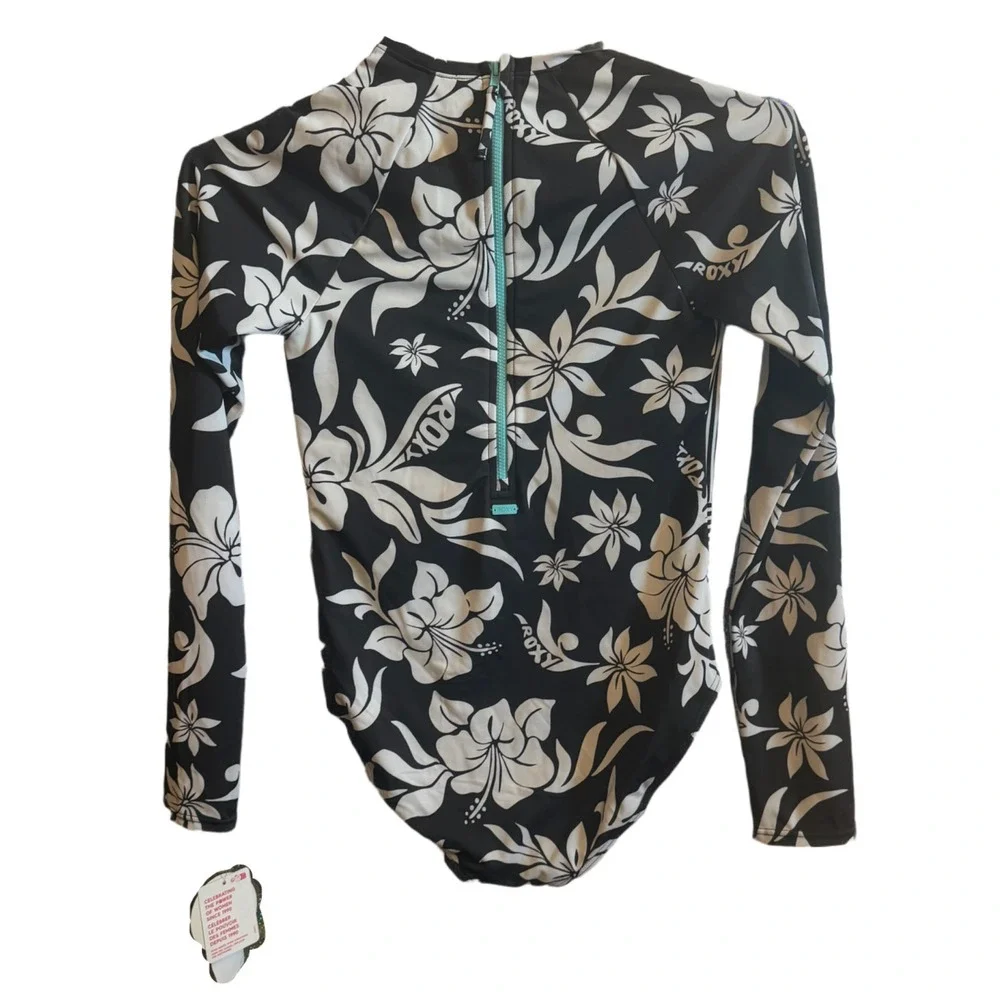 NWT Roxy Girls Long Sleeve One Piece Rashguard Swimsuit UPF 50+ Floral - 16
